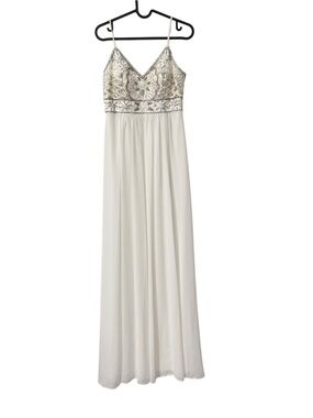 Sue Wong Ivory Maxi Dress with Silver Embellished Bodice